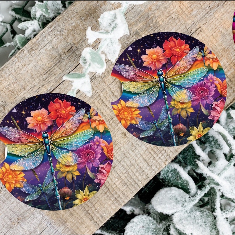 Handmade Dragonfly Car Coasters | New Set Of Two Dragonfly Neoprene Car …